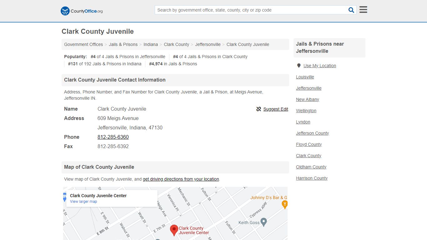 Clark County Juvenile - Jeffersonville, IN (Address, Phone, and Fax)